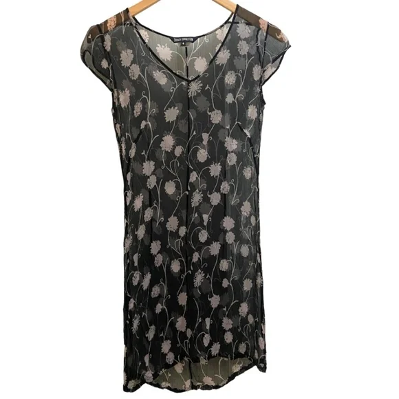 Vintage 90's French Connection black and pink floral sheer dress - Picture 1 of 4